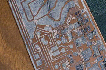 PCB after final soak, with most of the paper rubbed off